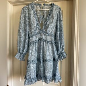 Floral long sleeve open back dress